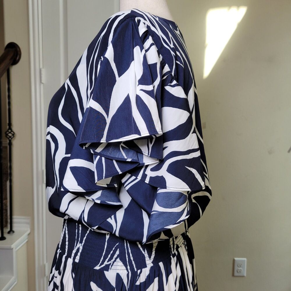 Chico's Floral Tiered Smocked Waist Maxi Dress Blue White Women 16 (Size 3) - Picture 15 of 17